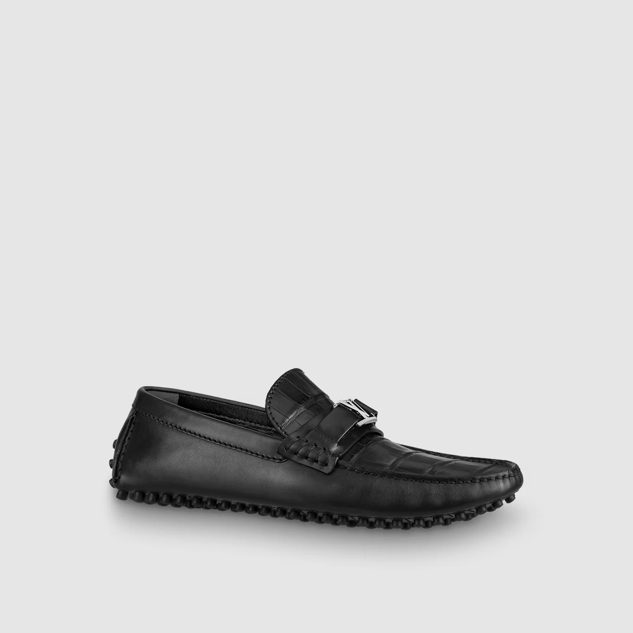 Giày Louis Vuitton Hockenheim Moccasin Nam Đen LV Bạc